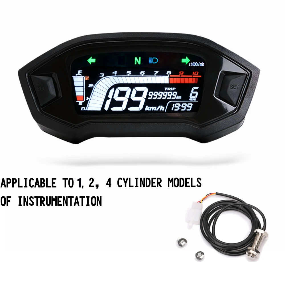 Мотоциклетный универсальный цилиндр с ЖК дисплеем для 1 2 4 Спидометр 10000 об/мин