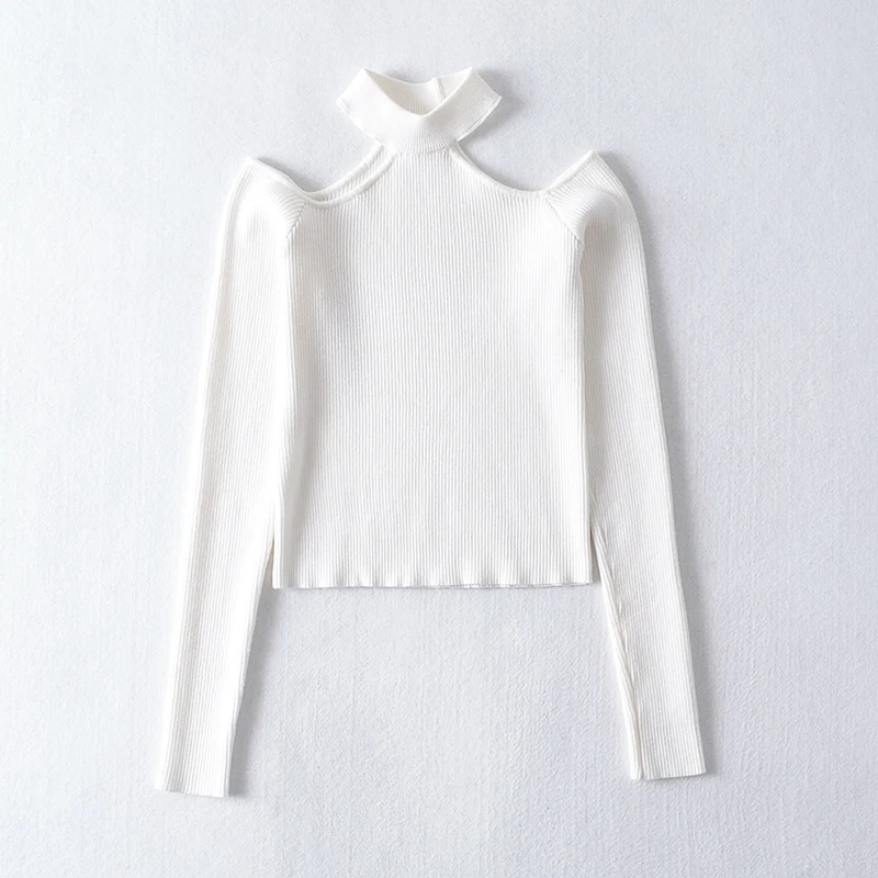 Женский вязаный свитер SISPELL с открытыми плечами воротником-стойкой и длинным