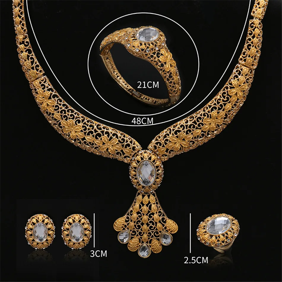 

Fani 2020 Dubai Gold Bridal Jewelry Set Nigerian Wedding woman accessories Jewelry Set African Beads Flower designer Jewelry Set