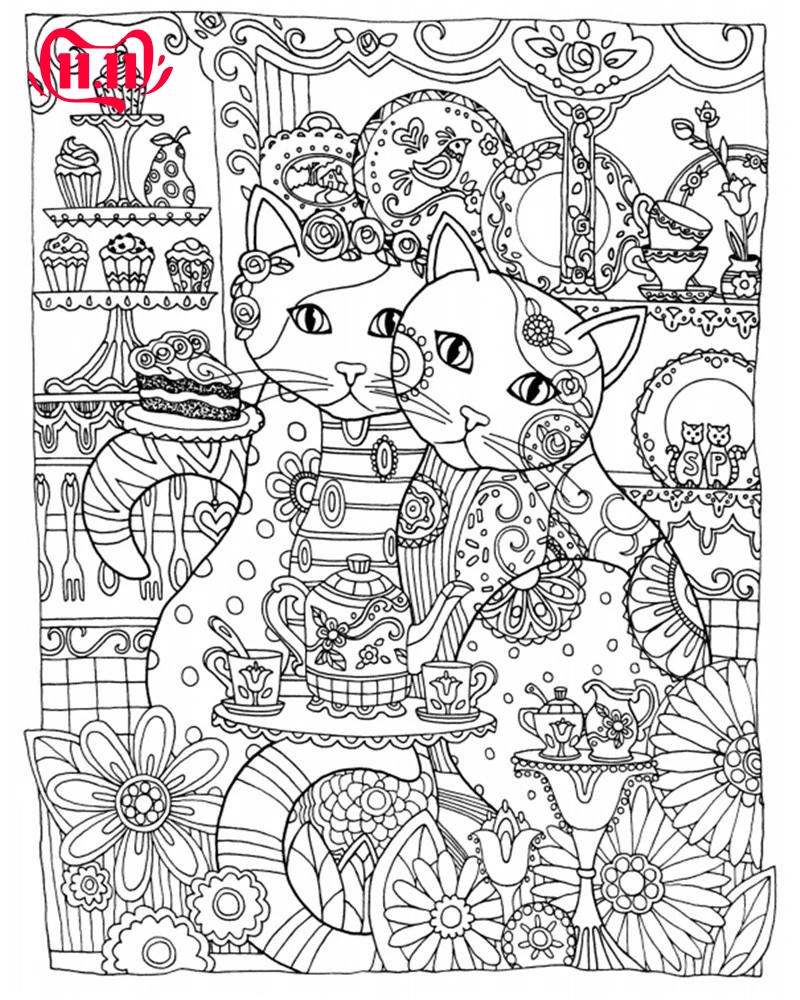 24 страницы креативные кошки раскраска взрослые антистрессовая развивающая