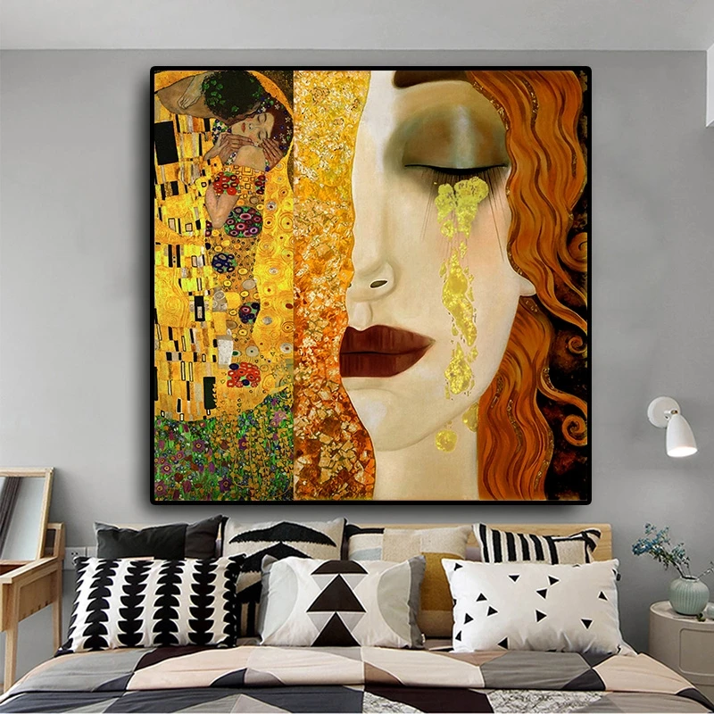 Густав Климт известной картины Золотые слезы и поцелуй холст Картины Wall Art Печать