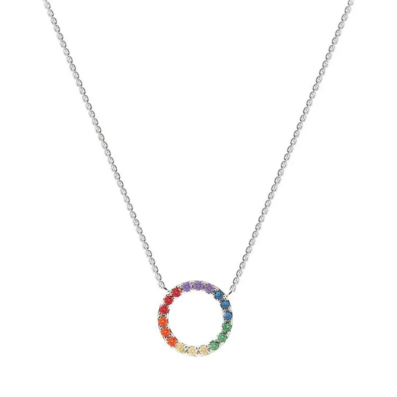 

New Exquisite Creative Rainbow Circle Candy Color 925 Sterling Silver Jewelry Round Crystal Clavicle Chain Necklaces N039