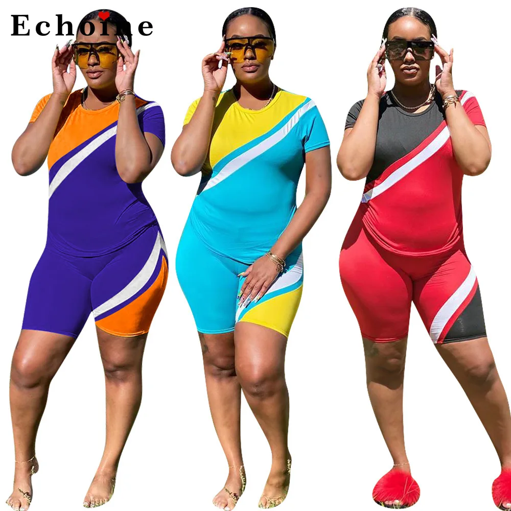 

Модный повседневный комплект из двух предметов контрастных цветов в стиле пэчворк, повседневная одежда для отдыха, футболка, спортивный ко...