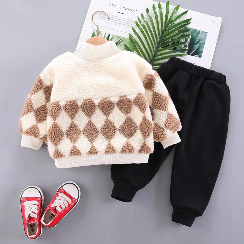 Акция вельветовый комплект одежды для маленьких мальчиков осенне-зимняя теплая