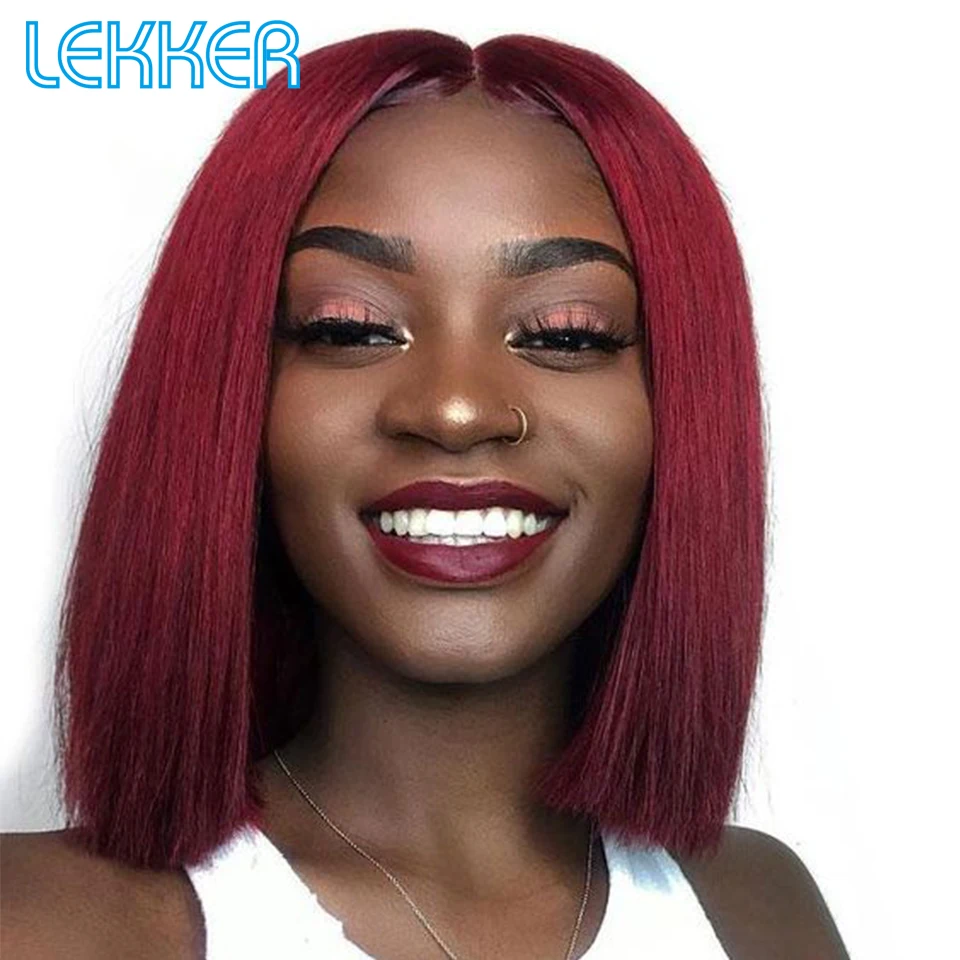 

Lekker Red T Part Короткий прямой Боб Парик из натуральных волос на шнурке для женщин Натуральный бразильский парик Реми Предварительно выщипанны...