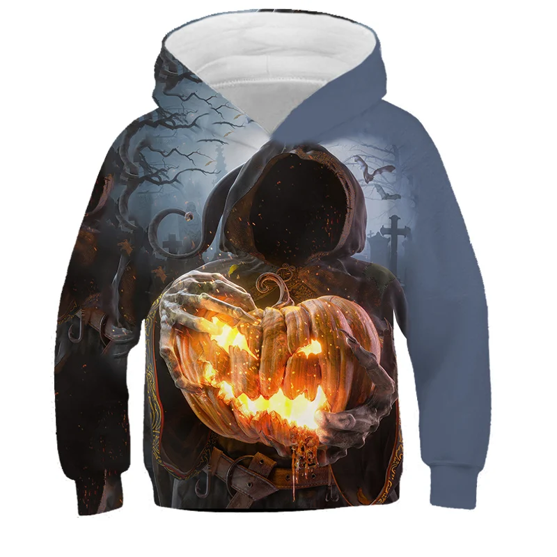 

Scary Halloween Pumpkin Ghost Bat Hoodie 3D Fashion funny For Teen Clothes children's outerwear Girl Tops Hooded sweatshirts