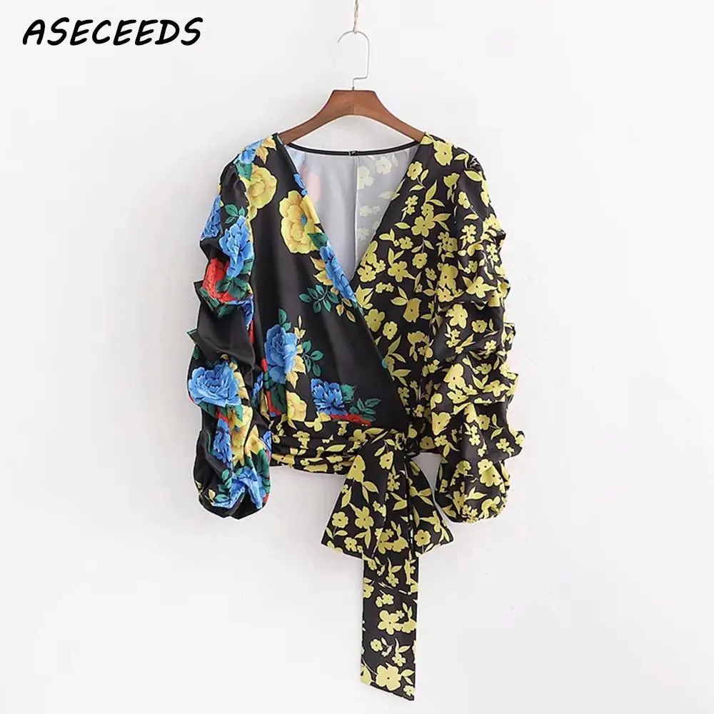 Boho elegant ruffle blouse women shirt 2019 Summer tops sexy v neck chic bow vintage floral chiffon korean clothes blusas | Женская