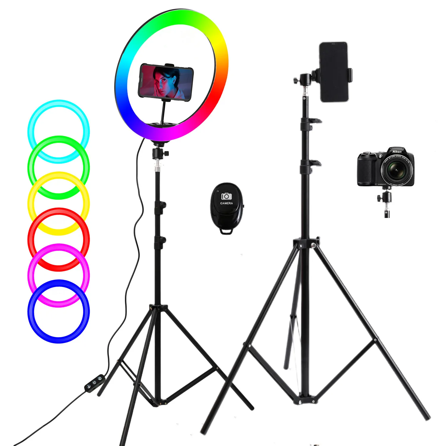 Lâmpada para Tiktok Anel de Luz com 200cm Polegada Lâmpada Selfie Tripé Fotografia Anel Youtube Maquiagem Vídeo Tiro 13 Rgb