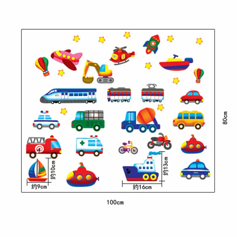 Мультяшная Наклейка на стену красочный поезд автомобиль грузовик автобус