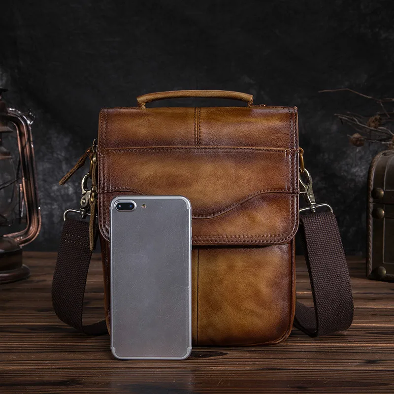 Мужская кожаная сумка в стиле ретро модная уличная через плечо 8 дюймов мягкая