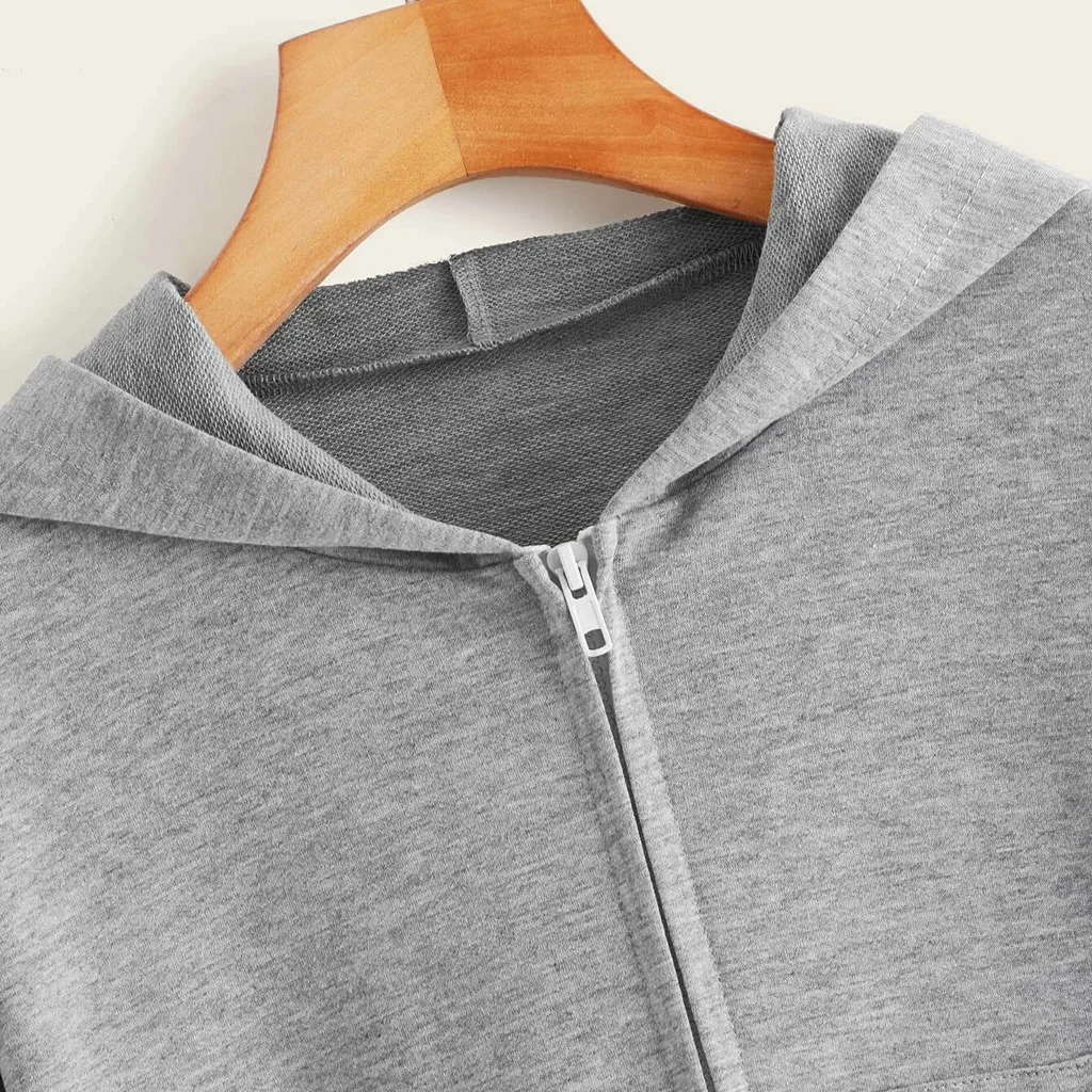 Women's Sweatshirt Casual Solid Long Sleeve Zipper Pocket Shirt Hooded Sweatshirt Tops Sudaderas Con Capucha Outwear Hoodies