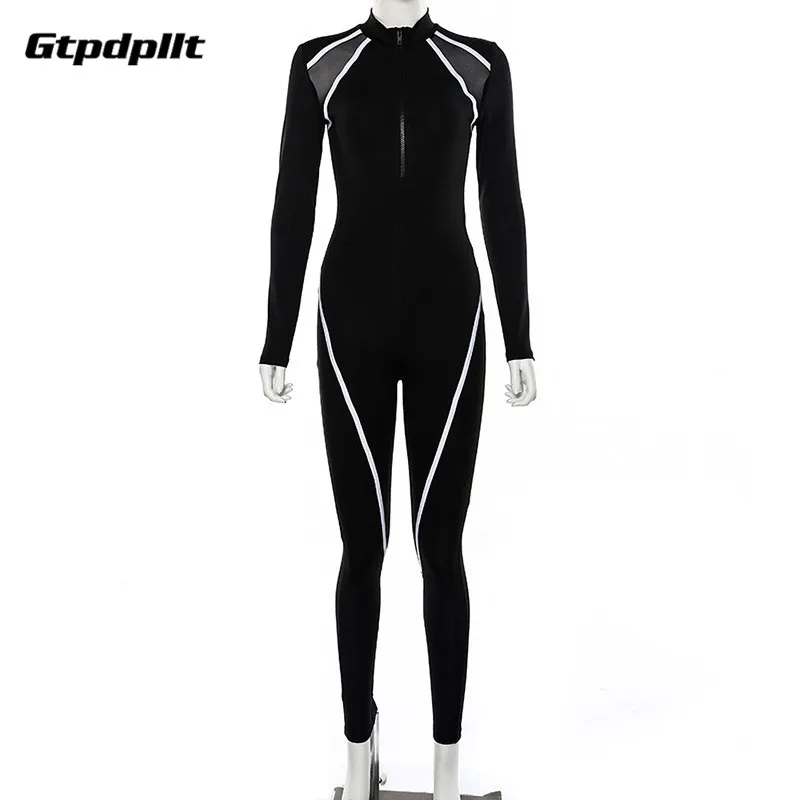 

Gtpdpllt Fitness Casual Sporty Rompers Womens Jumpsuit Long Sleeve Patchwork 2019 Autumn Workout Active Wear Jumpsuits Push Up