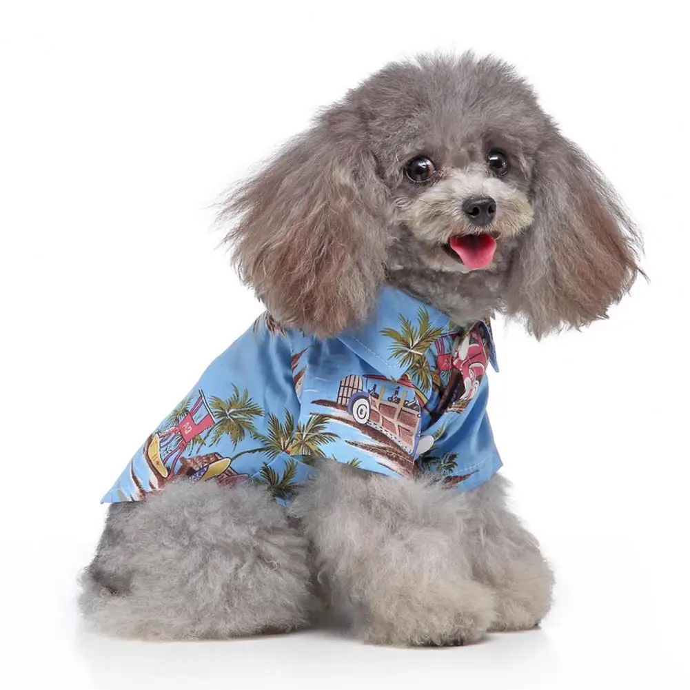

Pet T-Shirt comfortable and breathable Hawaii Style Printing Turndown Collar Cotton Button Closure Dog Costume for Daily Life