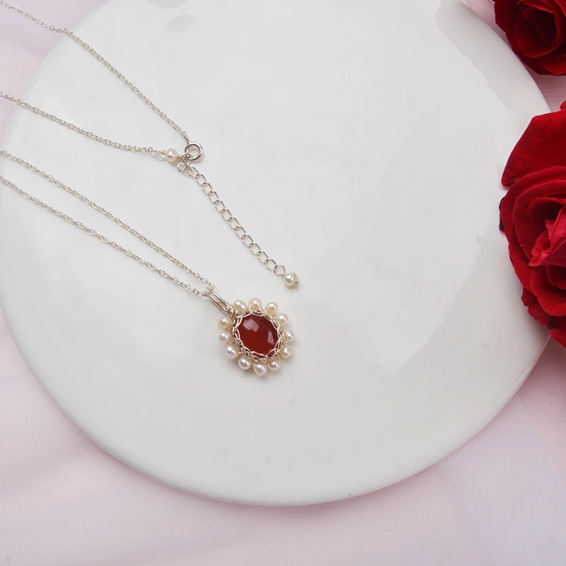 Натуральный пресноводный жемчуг ASHIQI Агатовая подвеска на ожерелье из серебра 925