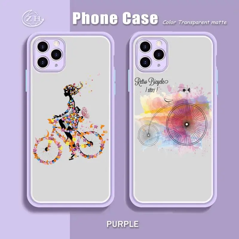 

Float Girl Bicycle Phone Case Purple Mint Matte Color For IPhone X XS Max XR 7 8 6 6S Plus 12 11 Pro Max Shockproof Clear Cover