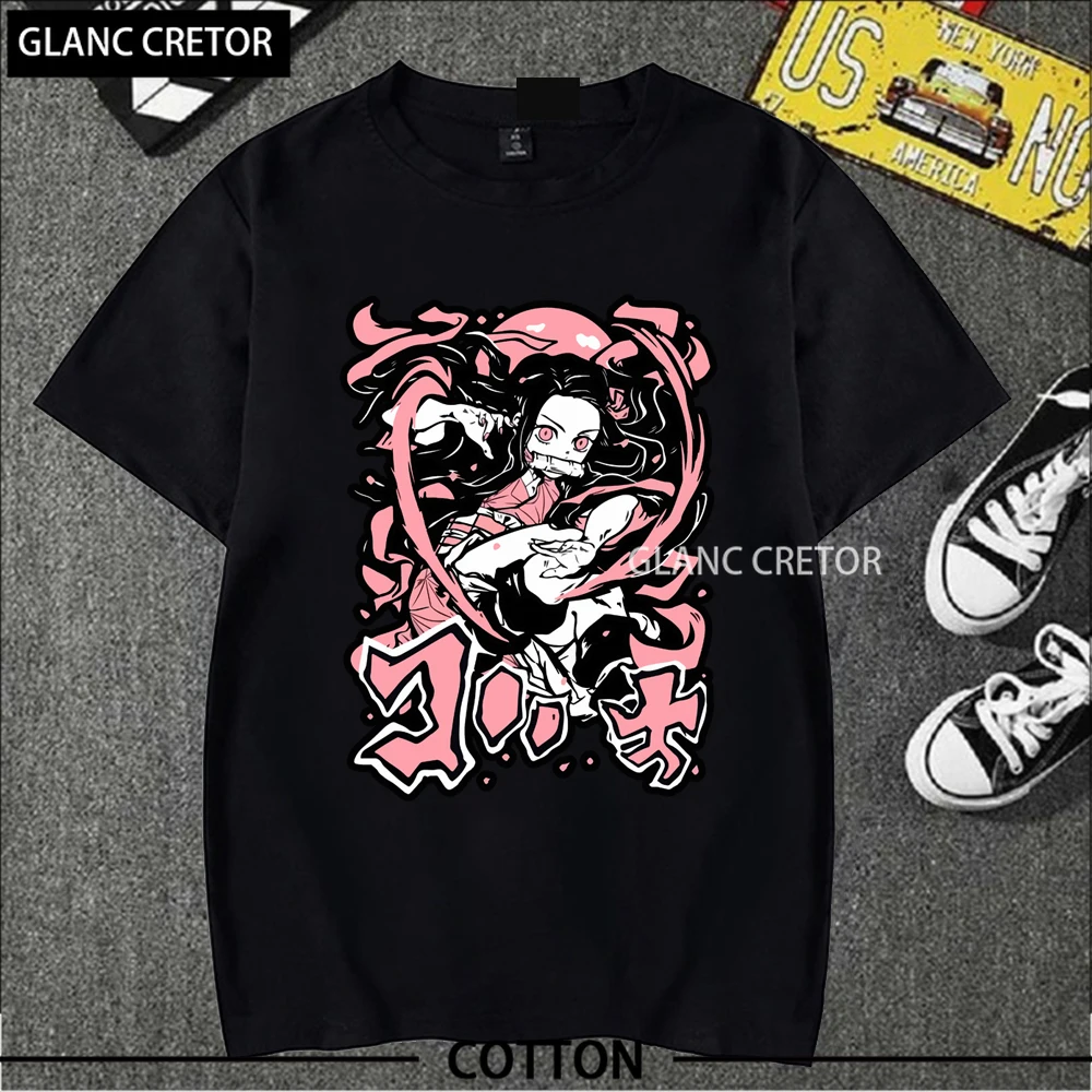 

Streetwear Print Loose Tops Korean Summer Black T-shirt Anime Cartoon T Shirt Women Demon Slayer Kimetsu No Yaiba Clothes