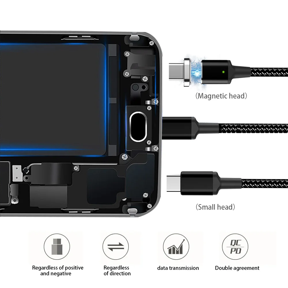Магнитный кабель USB Type C 20 в 5 А к PD быстрая зарядка 100 Вт для Macbook pro Huawei Matebook P30 Samsung S9