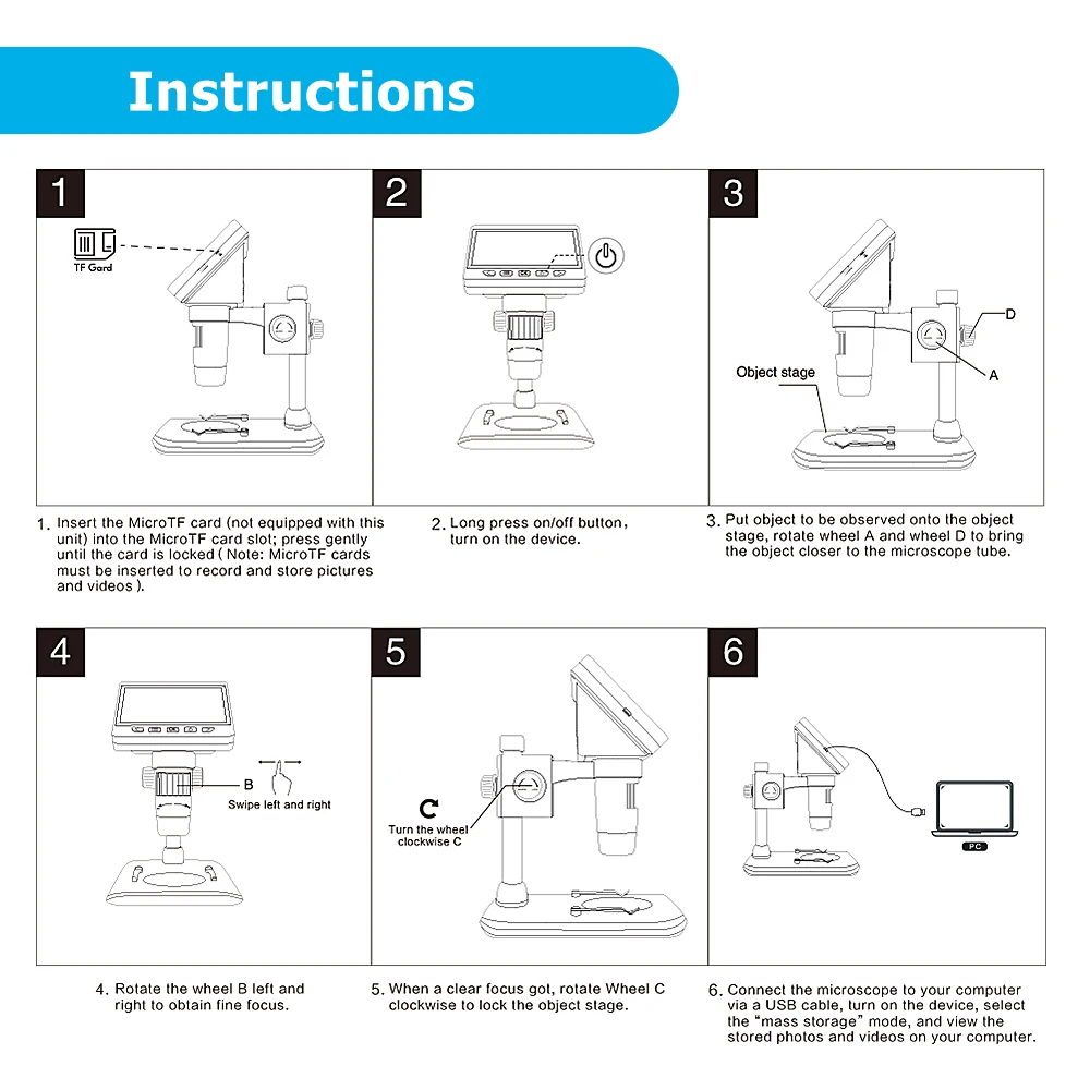 

LCD Digital Microscope 4.3 inch 50X 1000X Magnification Zoom 1080P 2Mp Adjustable 8 LED Light USB Video Camera Microscope