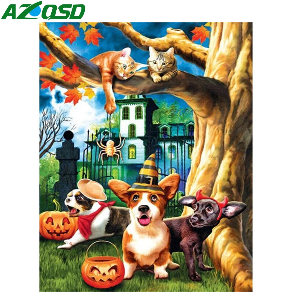 

AZQSD Diamond Embroidery Dog Animal Mosaic Handmade 5d Diy Needlework Diamond Painting Pumpkin Cross Stitch Home Decor