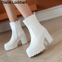 western fashion booties round toe zipper womens shoes super high thick heel ankle boots womens platform heels lady footwear