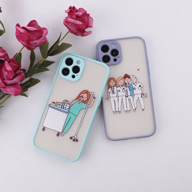 

Cartoons Doctor Nurse Matte Shockproof Phone Case For iPhone 11 12 Pro Max XR XS X 8 7 Plus Camera Lend Protection Phone Coque