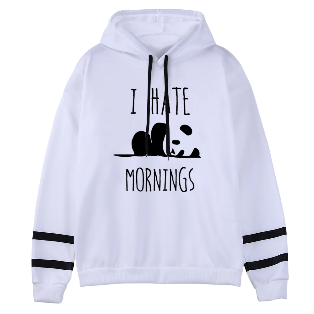 Женская толстовка с капюшоном Panda I HATE MORNINGS флисовая длинным рукавом реглан