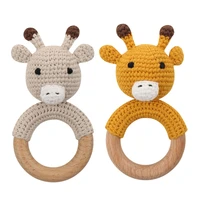 bpa free crochet wooden ring baby teether safe cute animal rattle chewing teething nursing soother molar infant toy accessories