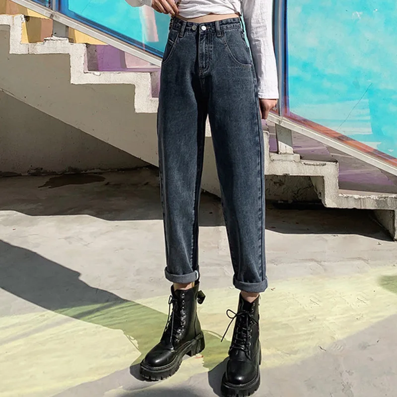 

Женские прямые джинсы-шаровары с ремнем, джинсы-бойфренды стрейч с высокой талией в уличном стиле ретро, размера плюс