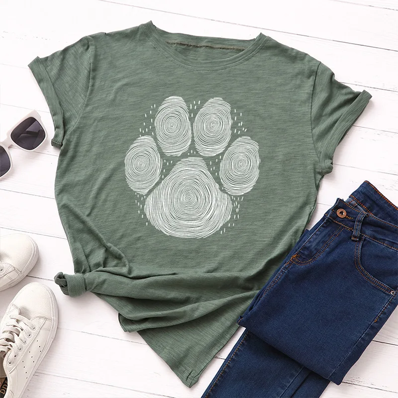 

Summer Cotton Women T Shirt S-5XL Plus Size Short Sleeve Bear Paw Print Tees Tops Casual Simple O-Neck Female TShirts