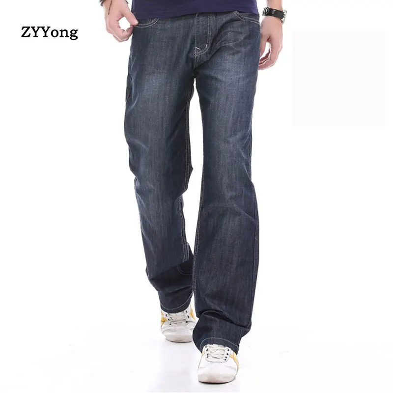 ZYYong Men's Jeans Straight Loose Loose Harem Denim Men's Trousers Black Blue Casual Fashion Wide Leg Pants Blue Plus Size 28-44