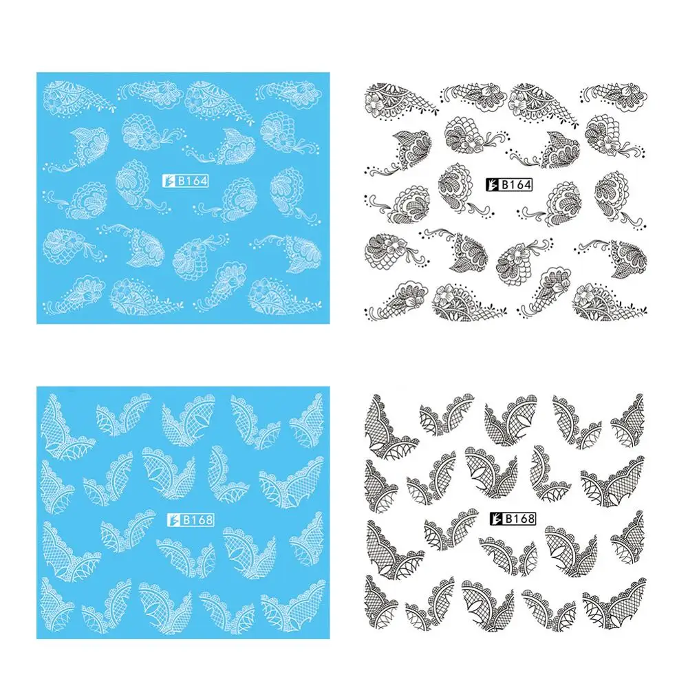 1 лист черного/белого сексуального Кружева для ногтевого дизайна водные