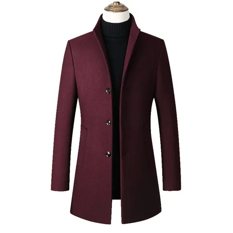 Модная мужская куртка из шерсти, мужское повседневное шерстяное пальто, приталенное шерстяное пальто с воротником, длинный Хлопковый тренч с воротником, Прямая поставка, Z 902
