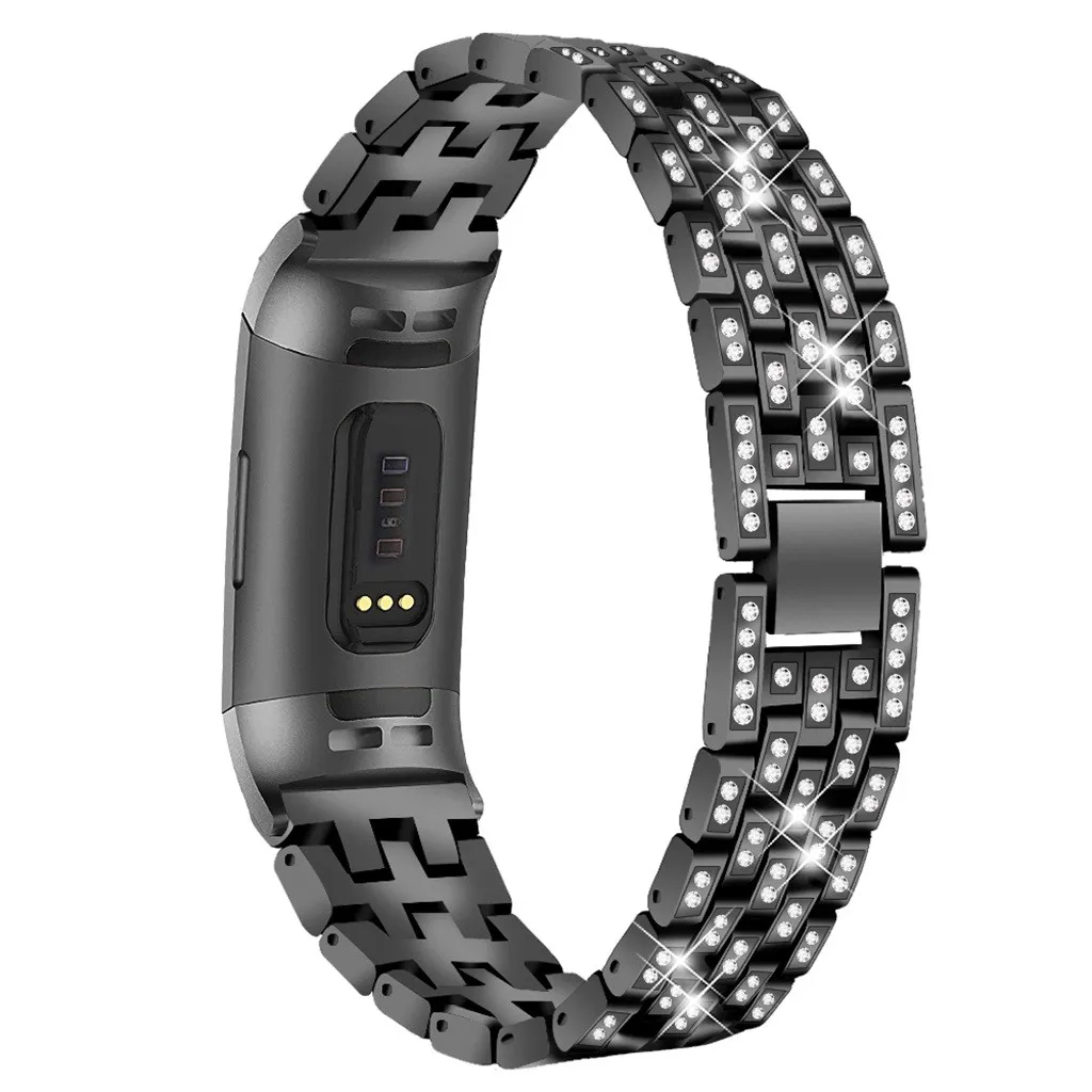 

Bling Stainless Steel Metal Bracelet Strap Band for Fitbit Charge 3 Smart Watch Quick Release SmartWatch Fashion Accessories