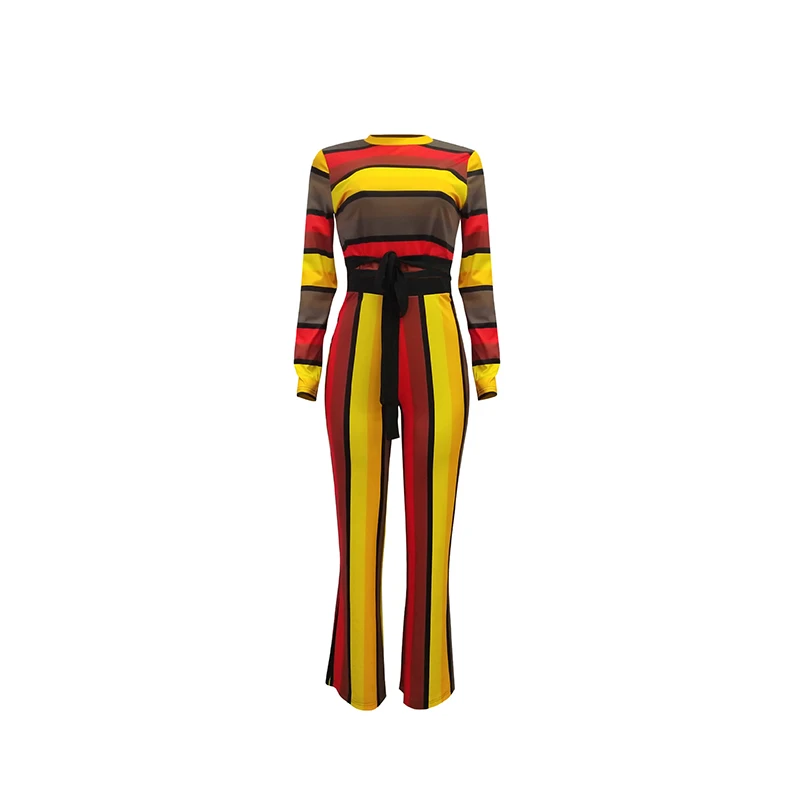 

Echoine Autumn Colorful Striped Two Pieces Set Long Sleeve Tops + Long Wide Pants Tracksuit Women 2 Piece Outfits For Women