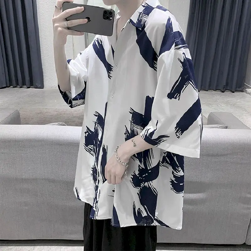 

Handsome Short Sleeve Shirt Men's All-match Summer Loose Top Korean Half-sleeved Shirt Outer Wear Mens Fashion Clothing Trends
