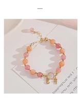 hot selling natural stone strawberry crystal lucky beads adjustable bracelet for women girls