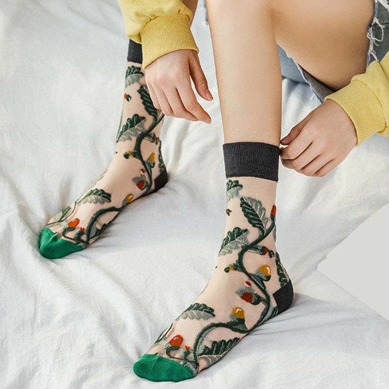 

Casual High Quality Socks Creative Harajuku New Product Crystal Silk Tide Socks Funny Sunflowers Vines Flowers Happy Women Socks