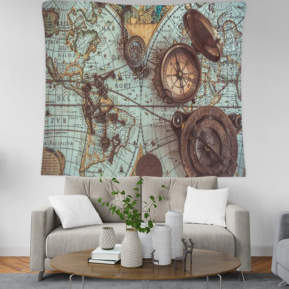 Retro World Map Wall Hanging tapestry Sleeping Pad Wall Tapestry Middle Ages Map Printed Art Tapestries Watercolor Decor TAP229