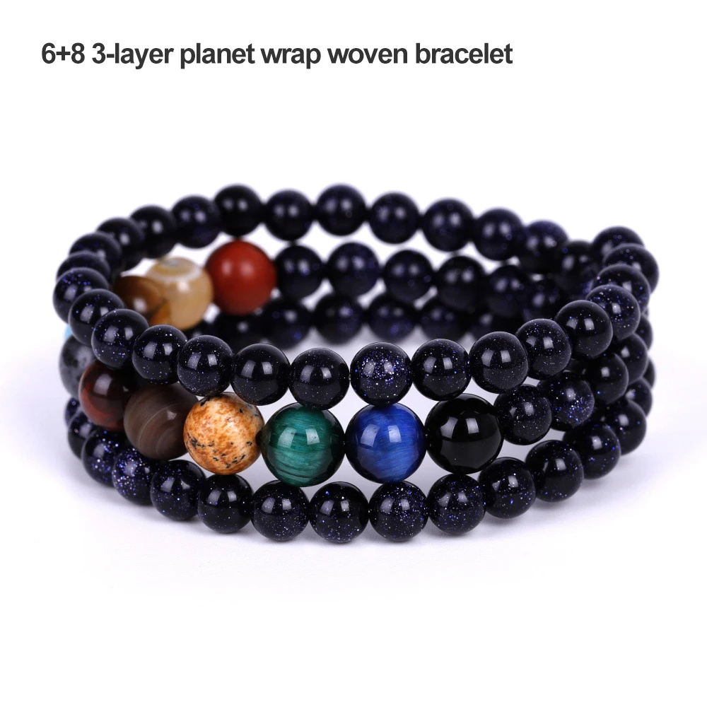 

2021 New Natural Stone Milky Way Bracelet Blue Sand Stone Starry Universe Solar System Planetary Bracelet Hot Sale