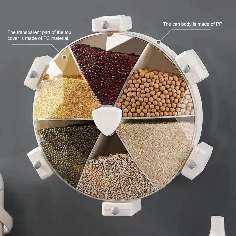 

Wall Mounted Rice Dispenser Rotating Kitchen Organizer Dry Food Dispenser Storage Box For Kitchen FAS6