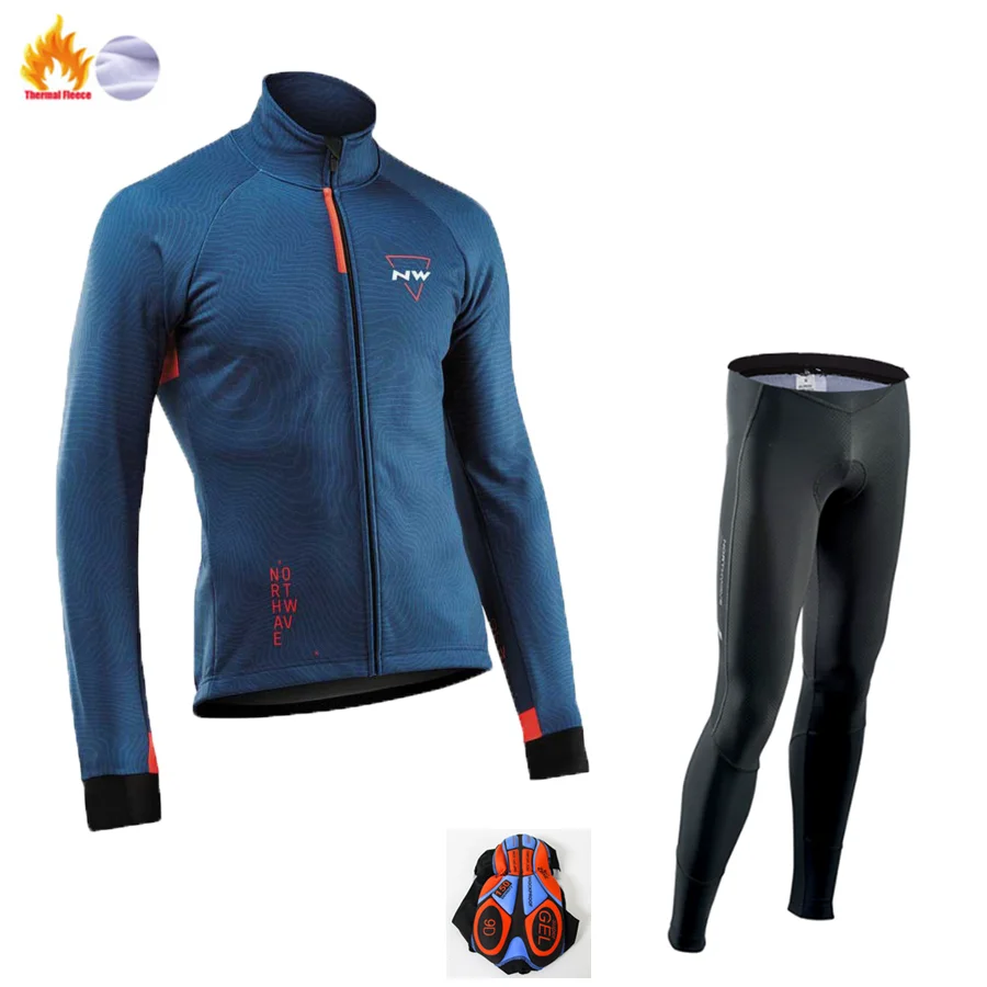 NW North Wave Ciclismo Джерси Pro зимнее Велосипедное снаряжение теплый шерстяной костюм с длинным рукавом набор велосипедных костюмов набор для езды на велосипеде - Цвет: Fleece long sleeve