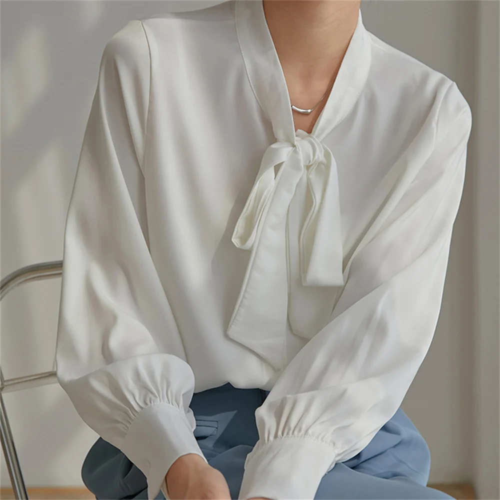 

HziriP White Satin All Match Autumn Pure Color Plus Size Hot Casual Shirts S-XL Women High Quality Office Lady Streetwear Blouse