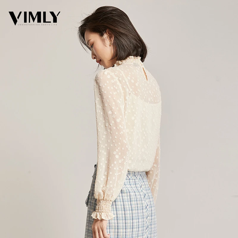 Vimly Femininas Blusas женские элегантные весенне-осенние Кружевные блузы офисные