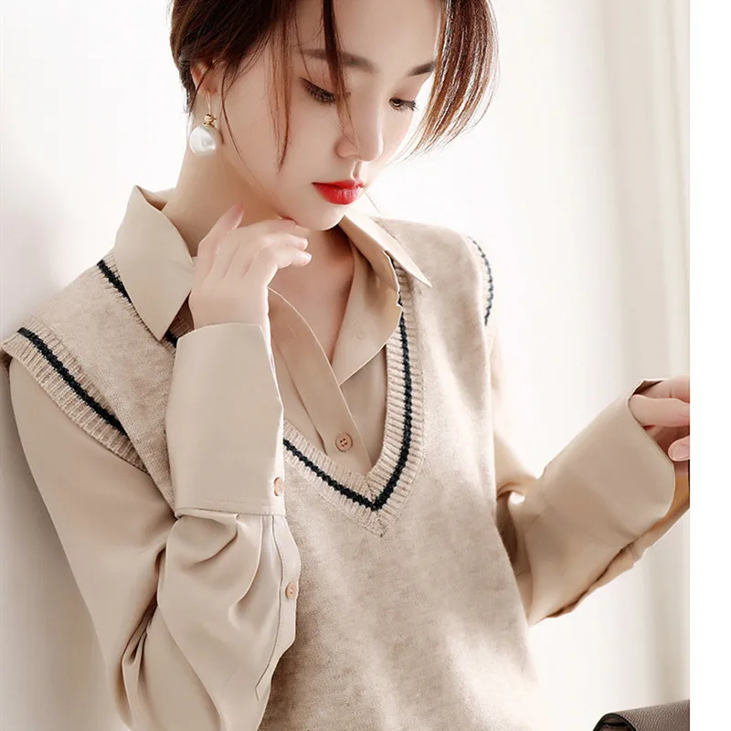 

BARESKIY ladies vest vest jacket ladies sweater loose vest V-neck pullover plus size wool vest women pullover