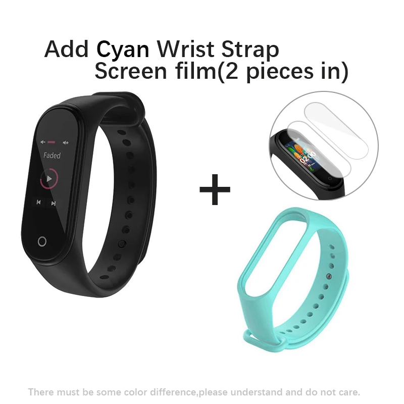 Add Cyan Wrist Strap Глобальная версия Xiaomi Mi группа 4 Смарт Браслет miband 4 Фитнес отслеживание сердечного ритма браслет 3 цвета активно-матричные осид, Сенсорный экран 135 мАч - Цвет: Add Cyan Wrist Strap