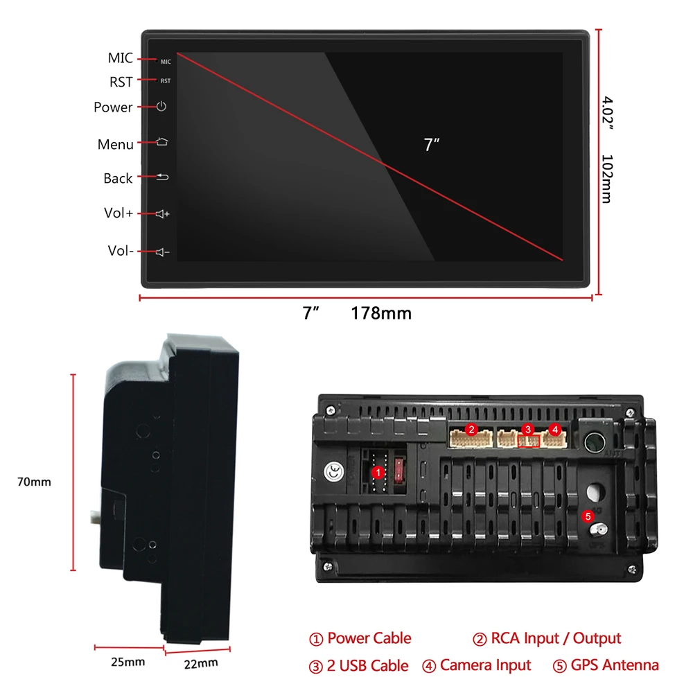 Автомагнитола Eunavi универсальная мультимедийная система на Android 9 1 с 7-дюймовым IPS