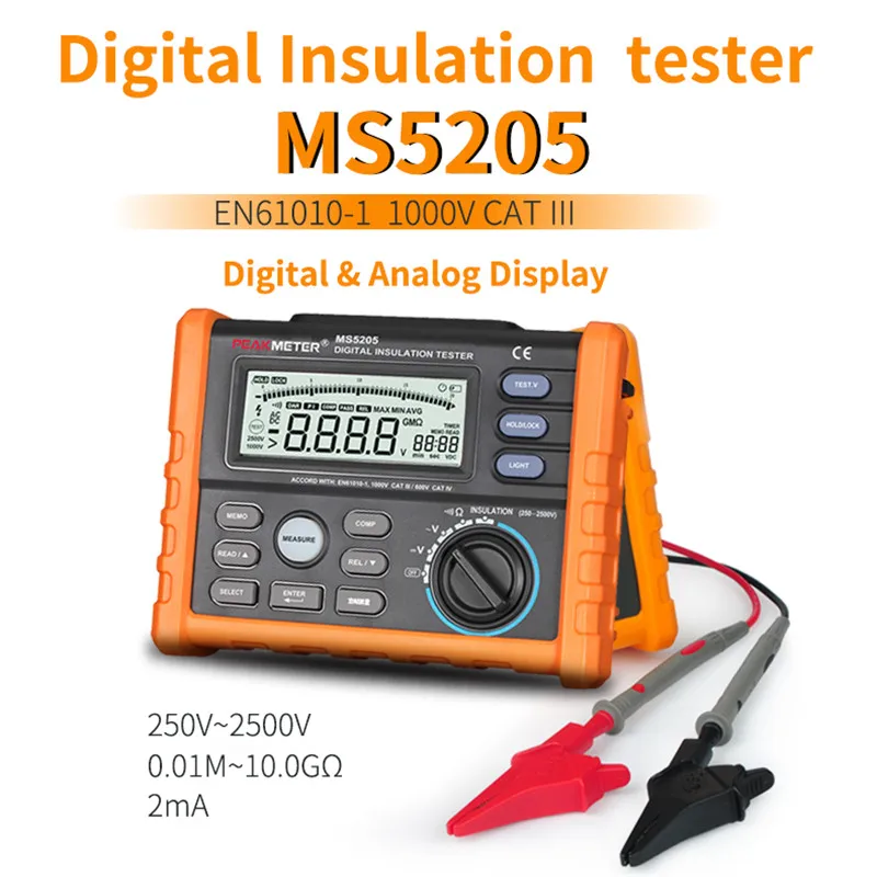 Высокоточный цифровой тестер сопротивления изоляции PEAKMETER MS5205 мегомметр