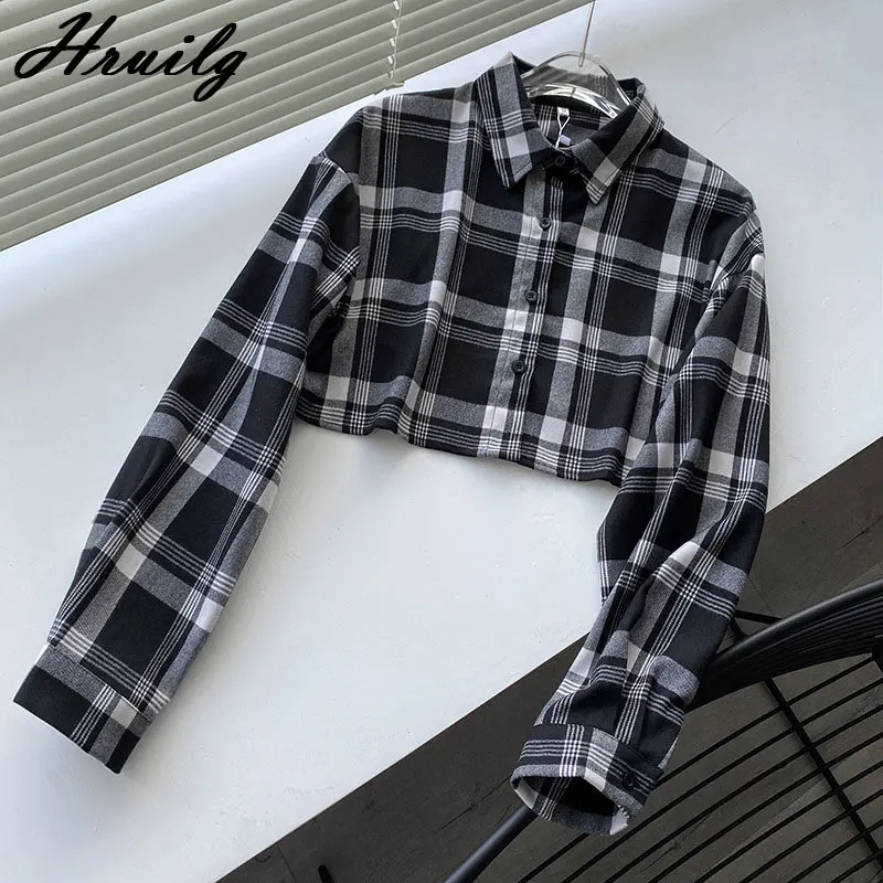 

Vintage Plaid Jackets for Women Fashion Long Sleeve Turn-down Collar Short Coats Autumn Chic Casual Female Tops High Street 2020