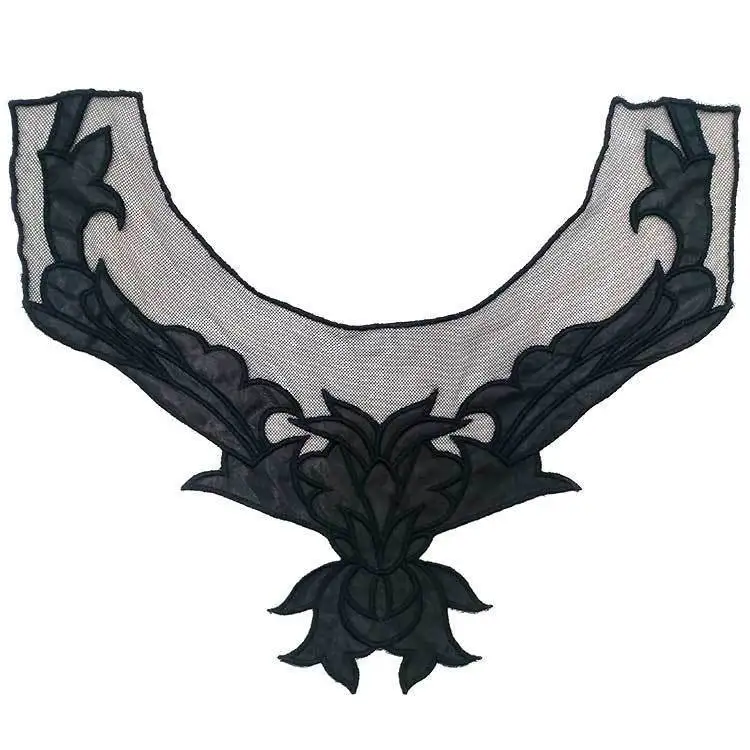 Искусственная кожа черные вышитые цветы кружевной воротник отделка бюст