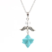 fysl silver plated angel wing green turquoises stone star point pendant link chain necklace classic style jewelry